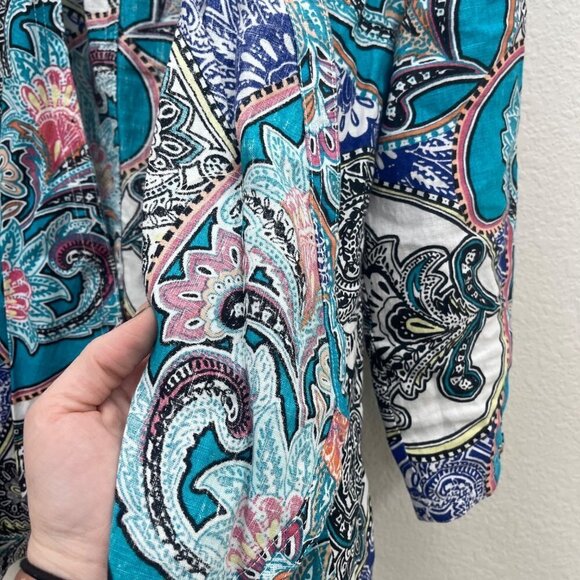 Chicos Colorful Paisley Linen Lightweight Open Cardigan Womens size Small (0) - Picture 4 of 7